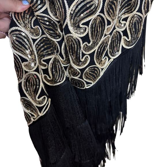 Gold and Black FLAPPER Dress 1920s fringe gold - Picture 9 of 9